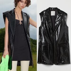 H&M Innovation Lab Co-Exist Vegan Black Croc Patent Leather Long Vest XS